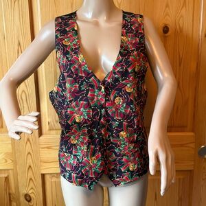 Vintage Carol Antone Christmas Vest L Holly Ribbons Bells Holiday Party